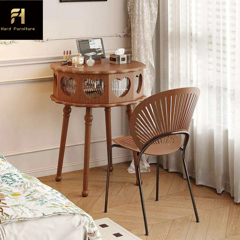 French  Wooden Mini Bedroom Bedside Vanity Desk High Quality Flip Mirror Home Makeup Vanity Desk