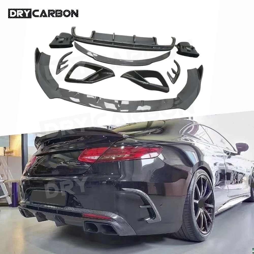 for Benz S Class W217 C217 S63 S65 AMG Coupe 2014-2019 Car B Style Front Bumper Lip Air Vent Trims Rear Diffuser Rear Spoiler