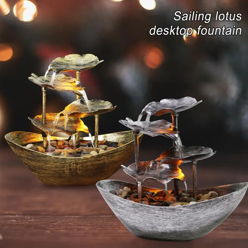 

Led Lights Sailing Lotus Leaf Tabletop Water Fountain Desktop Ornaments Indoor Landscape Home Decoration Gifts For Friends