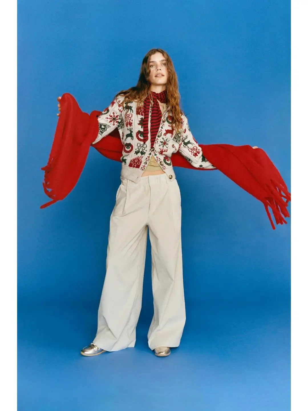 

Cisas Motif Knitted Coat with Button Closure Long Sve Turn-down Collar Soft Comfortable Women's Outerwear for Travel