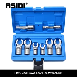 12-19mm Flex Head Crows Foot Line Wrench Set 3/8 & 1/2 Drive Injector Fuel Line Crowfoot Tool