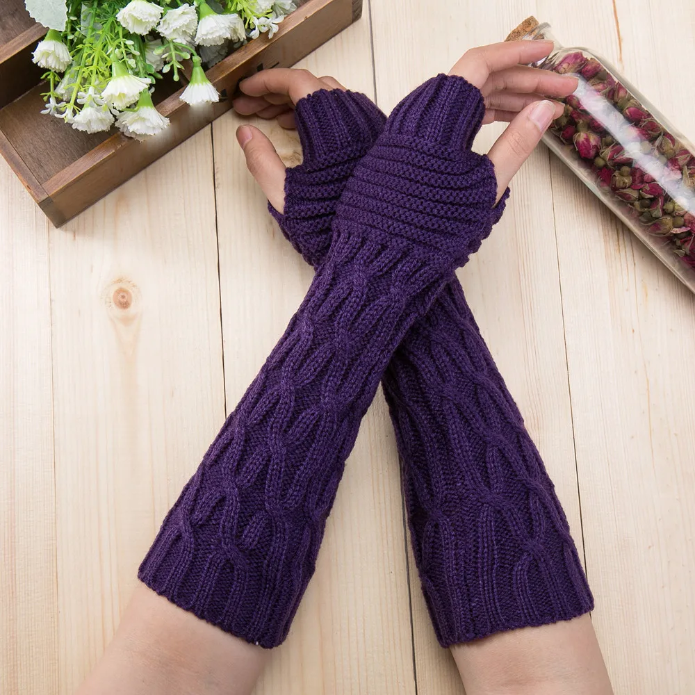 2024 Warmer Long Fingerless Xmas Knitting Wool Mittens Fashion Autumn Winter Spring Warm Women Ladies Girl Solid Gloves Arm