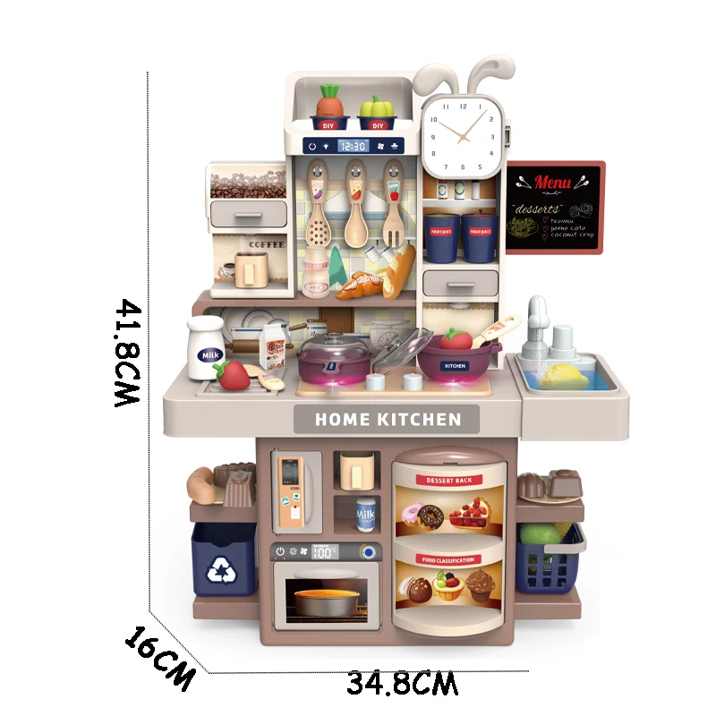 QS – maison de jeu de simulation personnalisée, 46CM, grand enfant électrique, filles, cuisine réaliste, jeu de nourriture, lumières de pulvérisation, Machine de cuisine, jouets