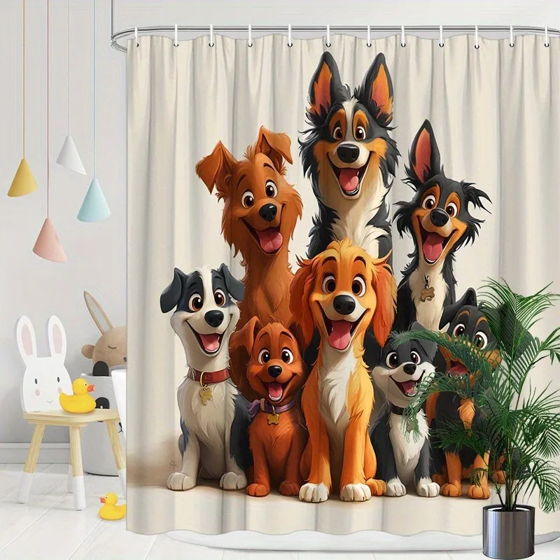 

Семья милых собак, моющаяся грязеотталкивающая занавеска для душа, насадка для душа, водонепроницаемая полиэстеровая занавеска для ванны для домашнего декора