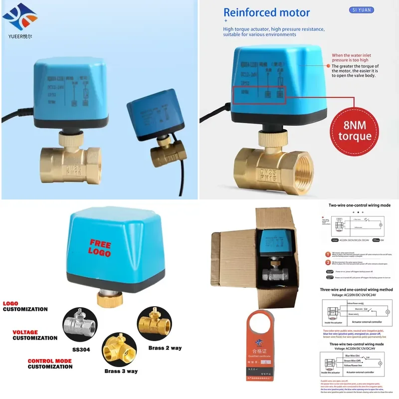 Normally Closed Brass Two-Way Two-Wire One-Control Electric Ball Valve Voltage AC220V DC24V /12V Water Valve