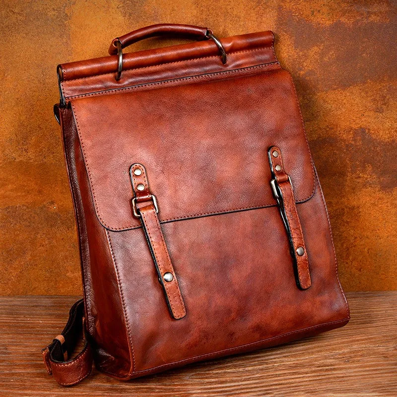 

Vintage Trend Hand-Rubbed Genuine Leather Backpack, Casual Top-Grain Vegetable-Tanned Cowhide Travel Backpack