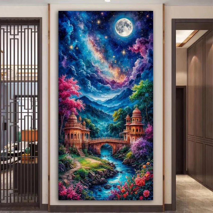 

Лунный дом пейзаж большой размер Diy алмазная живопись пейзаж полный квадратный круглый дрель мозаика вышивка фотографии Настенный декор