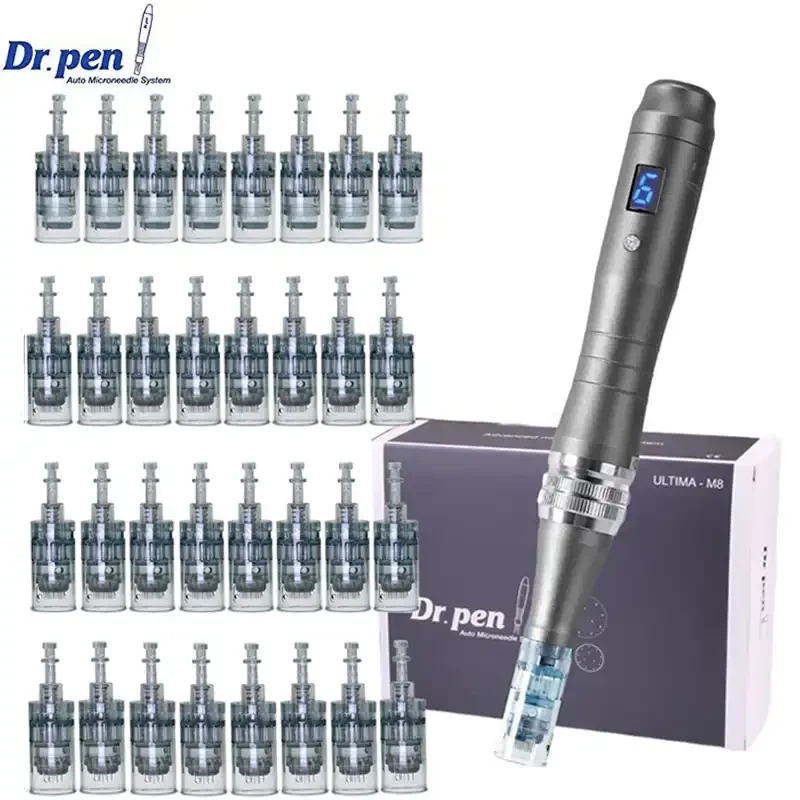 Dr.pen-pluma profesional de microagujas Ultima M8 para mesoterapia, herramienta para el cuidado de la piel, con cartuchos de 32 piezas