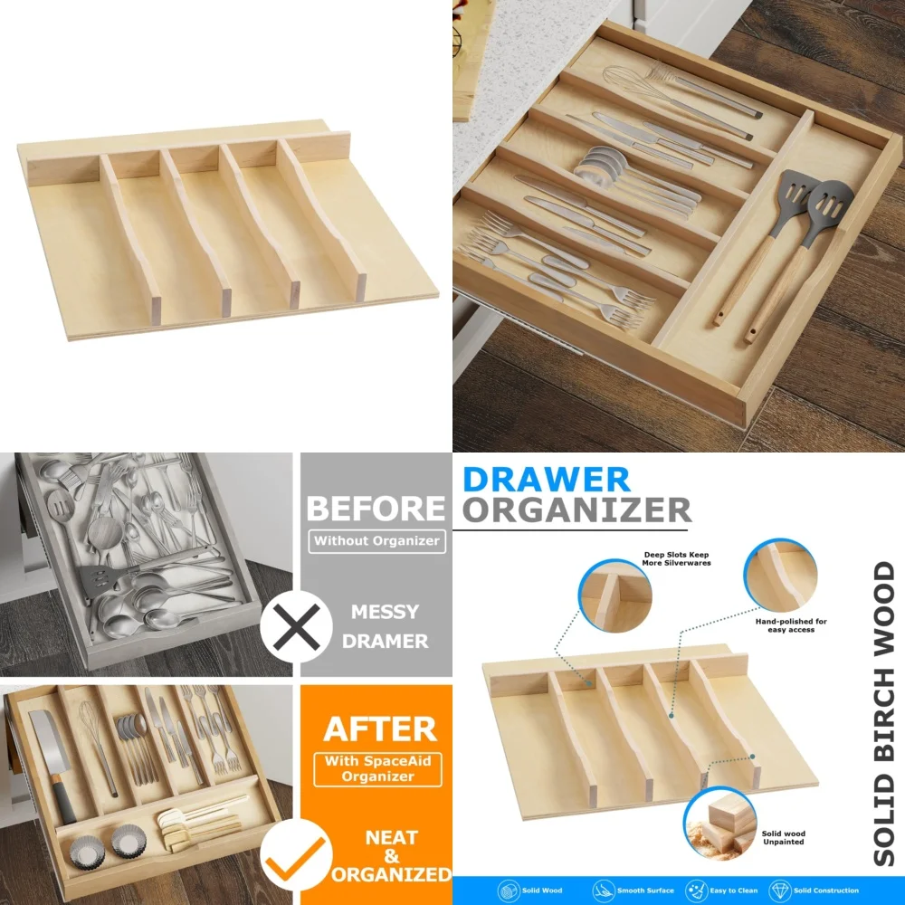 

6-слотовый ящик-органайзер для столового серебра 20x19 с разделителями из натурального дерева, держатель для кухонных столовых приборов, вставка для столовых приборов