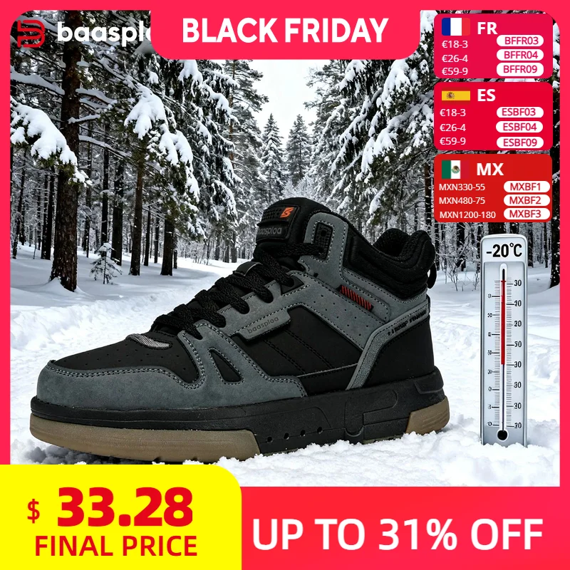 

Новая мужская зимняя хлопковая обувь Baasploa, утолщенная мужская обувь, уличная нескользящая водонепроницаемая мужская повседневная спортивная прогулочная обувь
