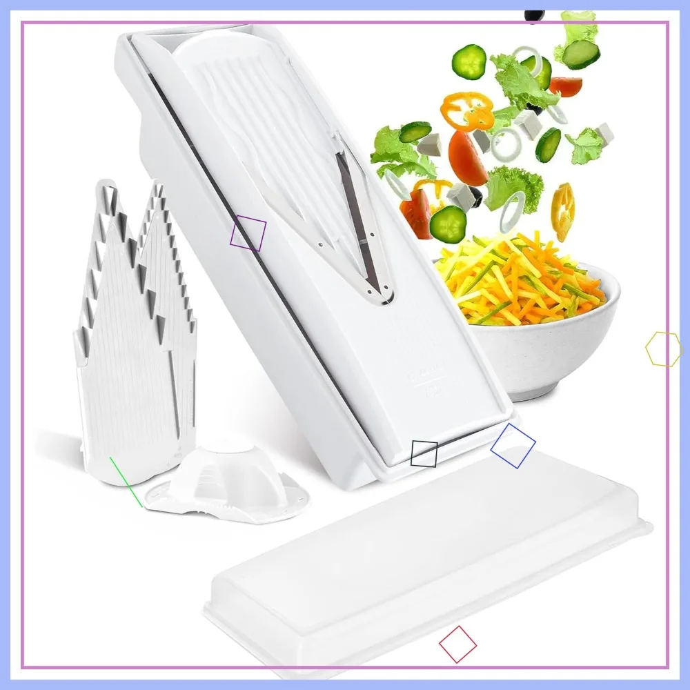 

Versatile Kitchen Slicer for Julienne, Shred, Cube & Slice with Multi-Function Bowl and Safety Holder - White