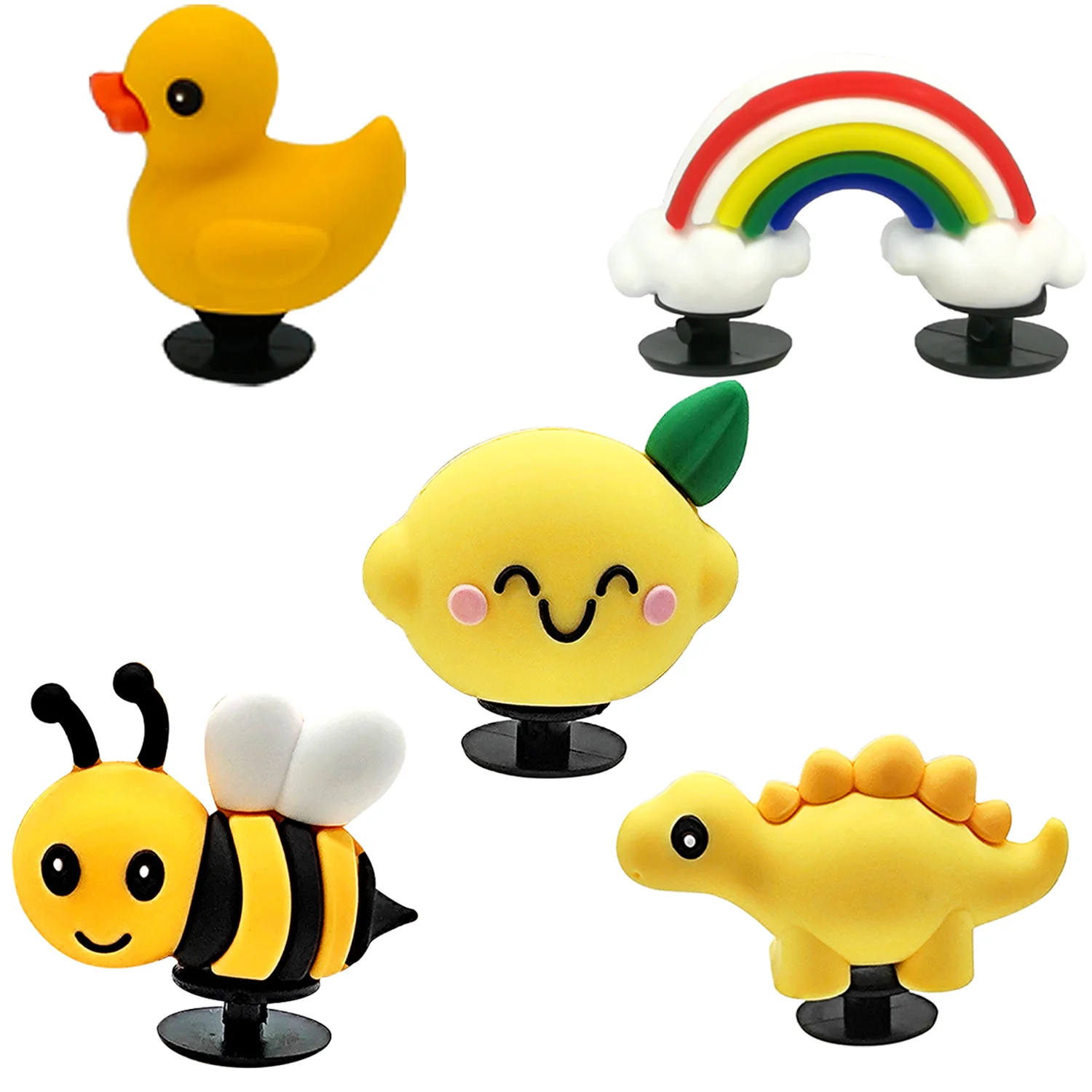 1-5pcs 3D Duck Bee Rainbow Lemon Dinosaur Classic Clog Shoe Chamrs Yellow Series Shoe Decorations Pins for Kids Clog Buckles