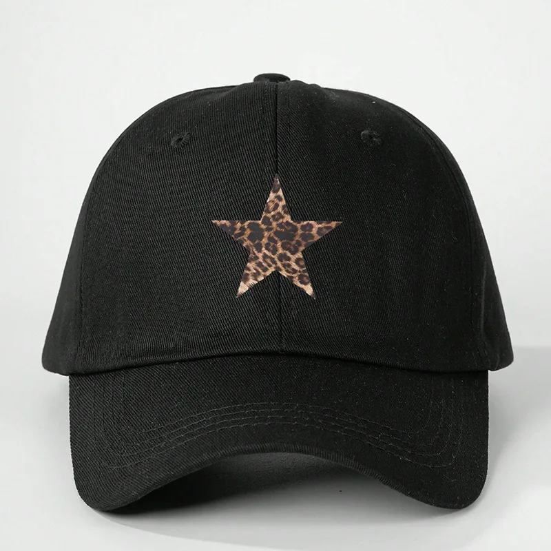 Leopard Print Star Soft Cotton Baseball Cap Unisex Adjustable Casual Dad Hats Perfect For Outdoor Active fishing Travel Headwear
