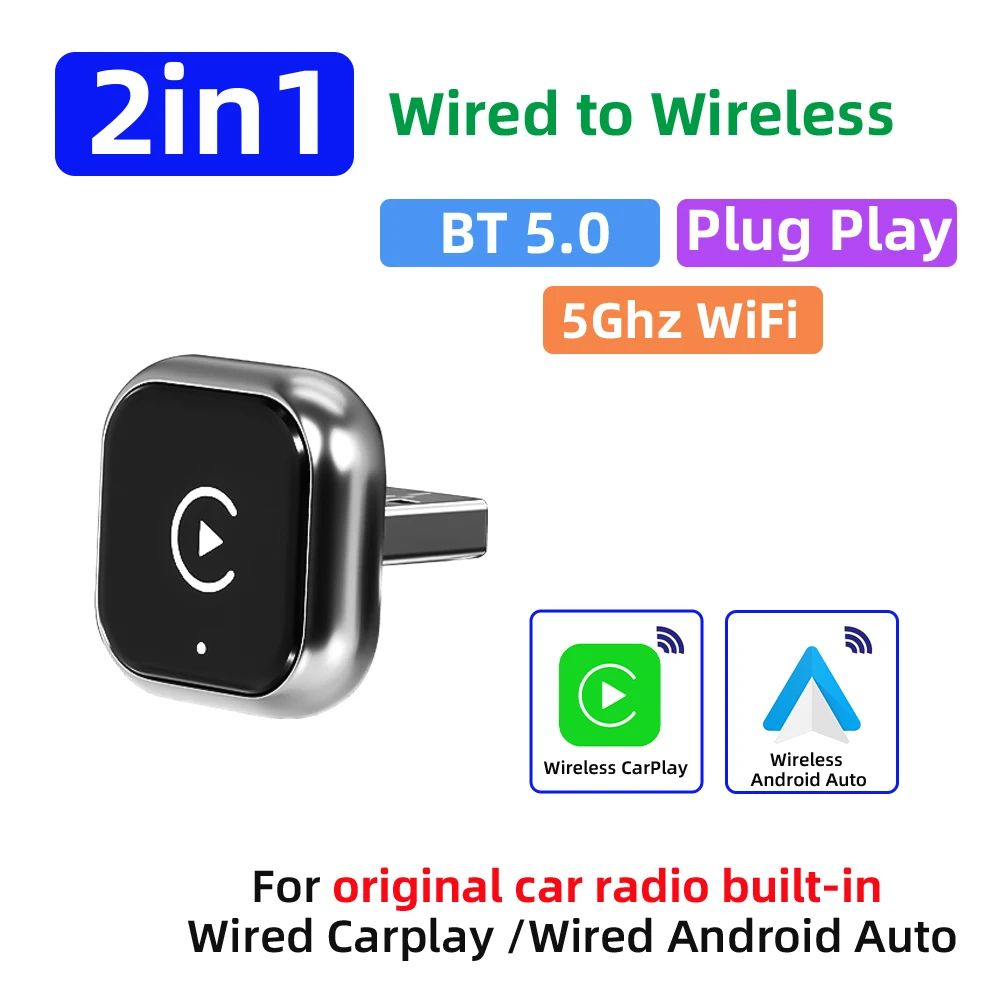 オレンジ 2IN1 ワイヤレス Carplay Android Auto アダプター スマート