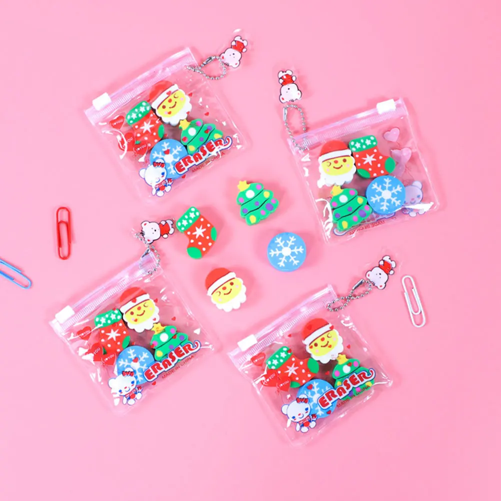

40pcs Christmas Erasers Mini Wear resistant Household Erasers Rubbers Portable Student Accessories School Gifts