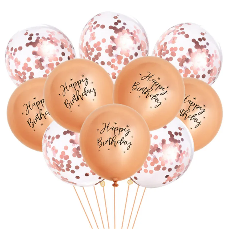 10Pcs 12 inch Happy Birthday Print Metal Chrome Balloon Birthday Party Sequins Latex Balloon Decorative Supplies