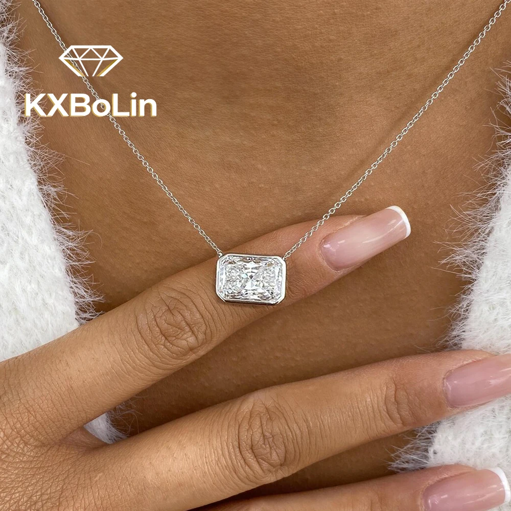 

1/3carat East West Radiant Cut Moissanite Pendant Necklace for Women 925 Sterling Silver Bezel Set Solitaire Diamond NeckChain