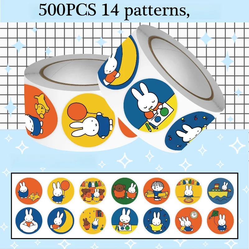 Cute Miffy Rabbit Q Edition Roll Stickers Colorful Cartoon Animal Rabbit Reward Decoration Hand Account Ins Stickers