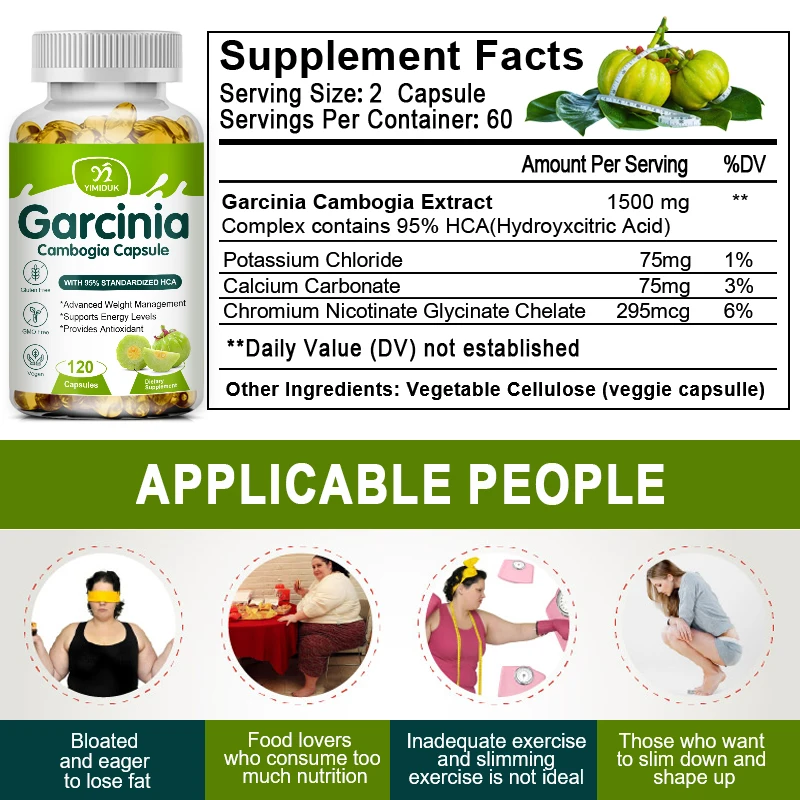 Pure Organic Garcinia Cambogia Extract Fat excretion Capsules 95% HCA Cellulite For Women & Men Healthy Product