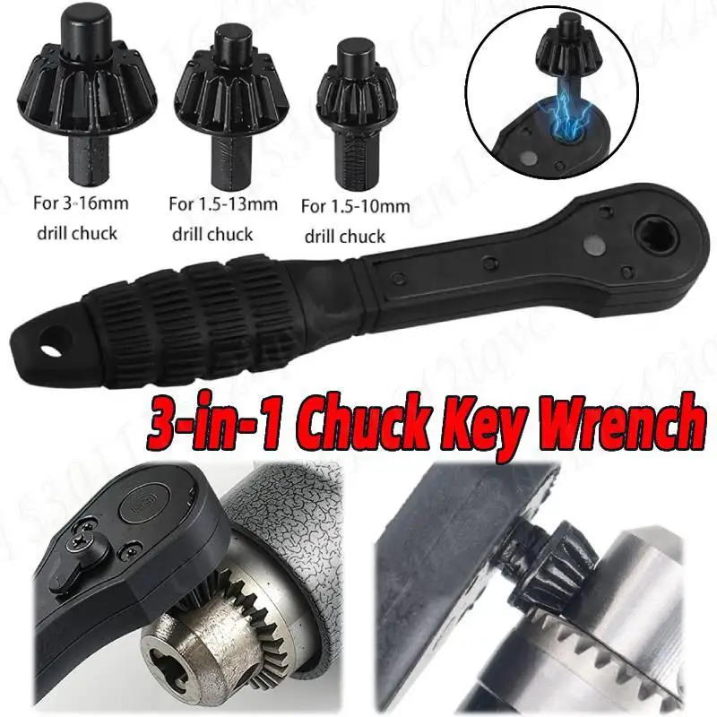 

3-in-1 Ratchet Drill Chuck Key Wrench Universal Chuck Key Replacement Tool Quick Gear Disassembly 3-jaw Key for Electric Drill