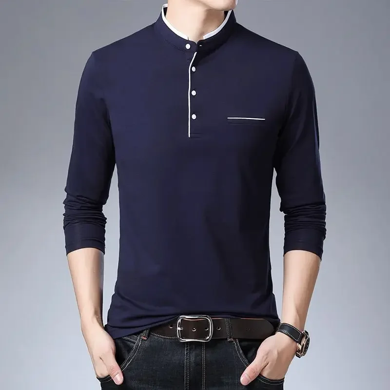 Polo T Shirt for Men 100℅ Cotton Man Sweatshirt Korean Autumn Long Sleeve Luxury 2024 New Size S Fashion Trends Tops Pullovers