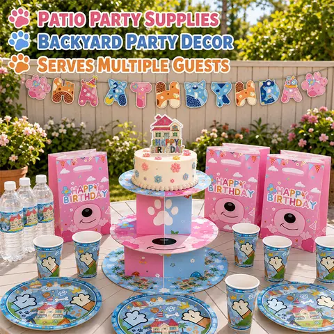 Complete Bluey Bingo Celebration Decor Plate Cup Banner Gift Bags Cake holder Cartoon Puppy Design For Birthday Party Occasions