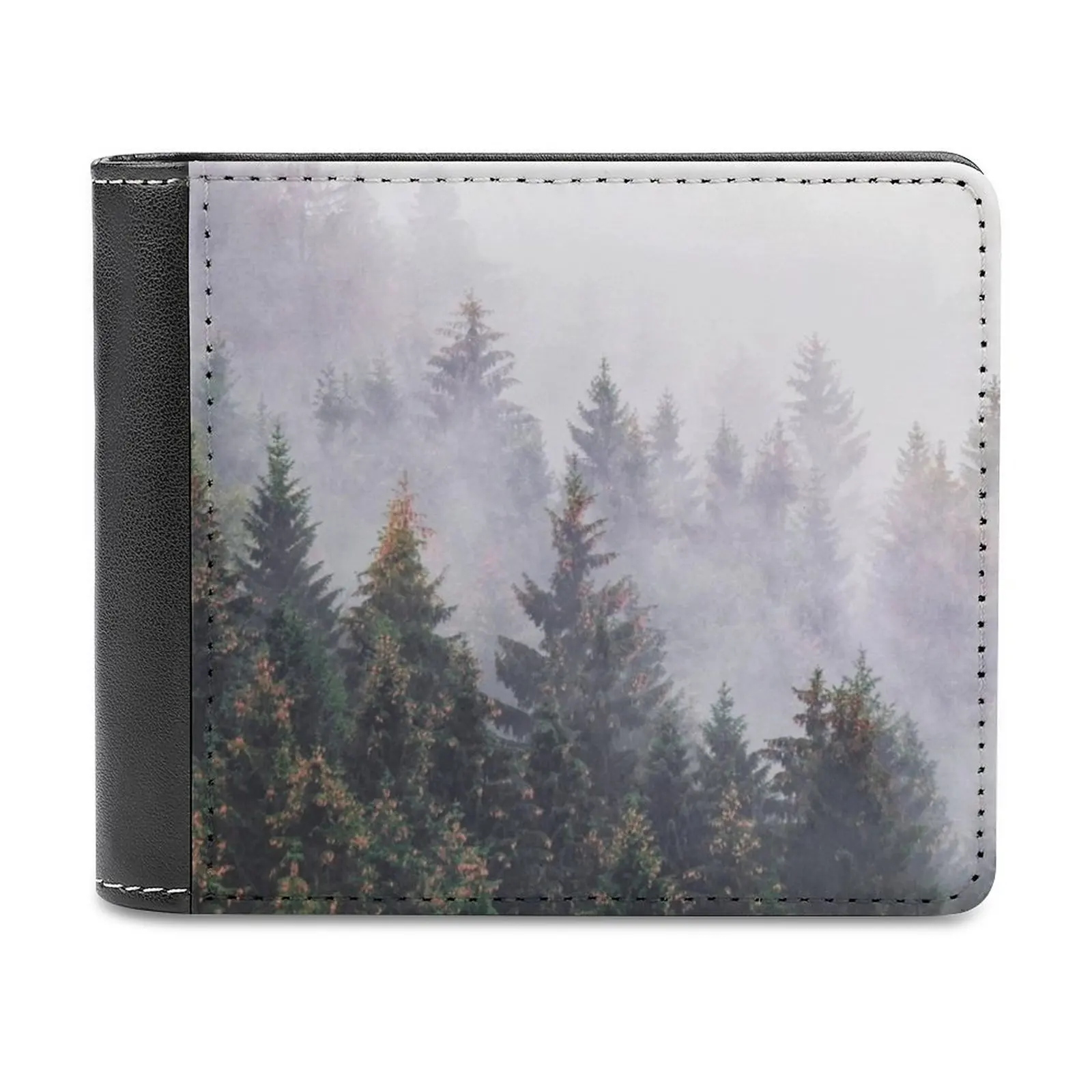 

The Big Calm Leather Wallet Men's Wallet Purse Money Clips Color Landscape Mood Forest Mountains Adventure Fog Mist