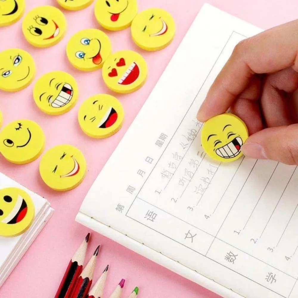 Cute Cartoon Smile Face Erasers Non Toxic School Erasers for Kids Students Classroom Drawing Writing Stationery Supplies Gift