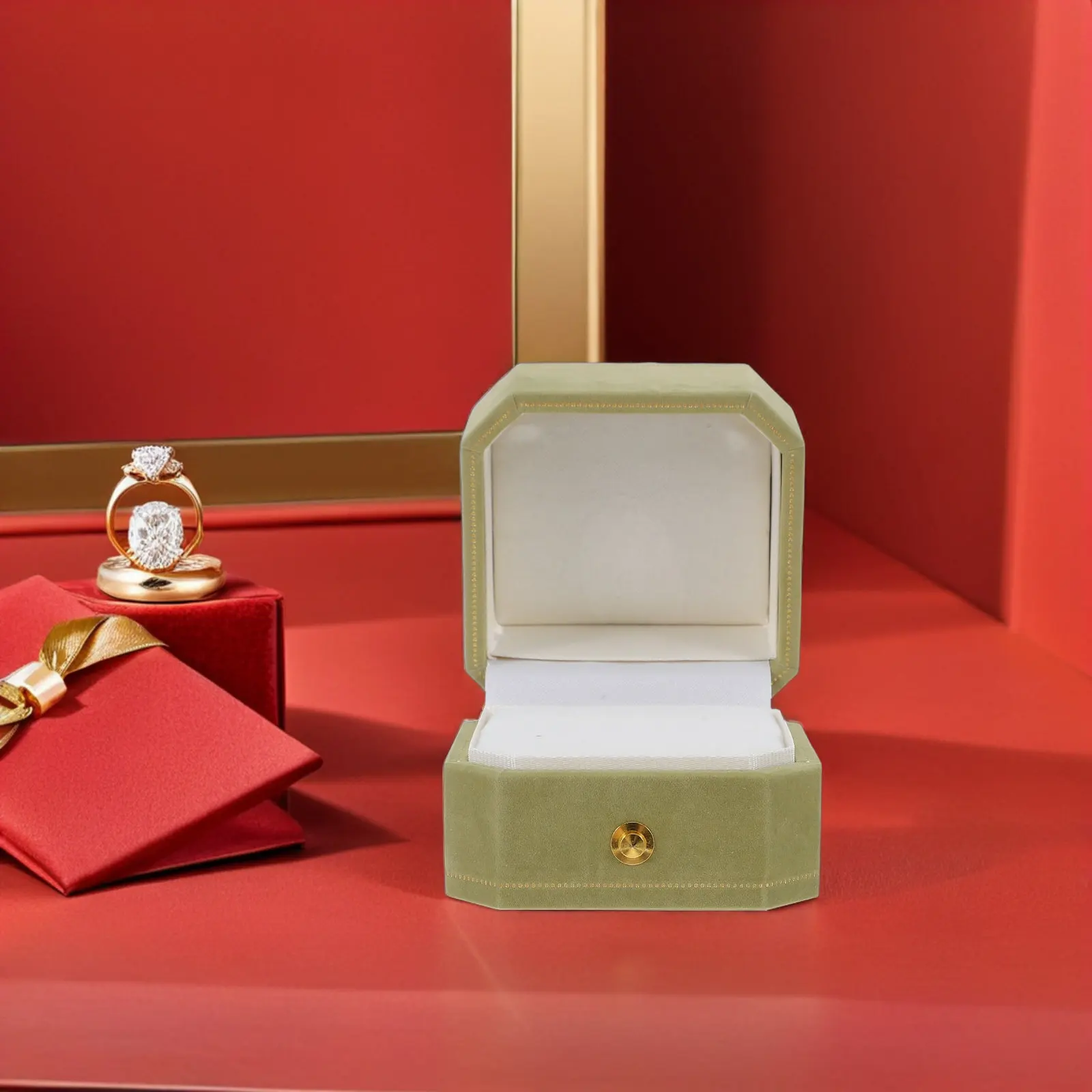 

Восьмиугольная коробочка для колец, маленькая шкатулка для украшений, держатель для обручальных колец, декоративная коробка для хранения свадебных колец