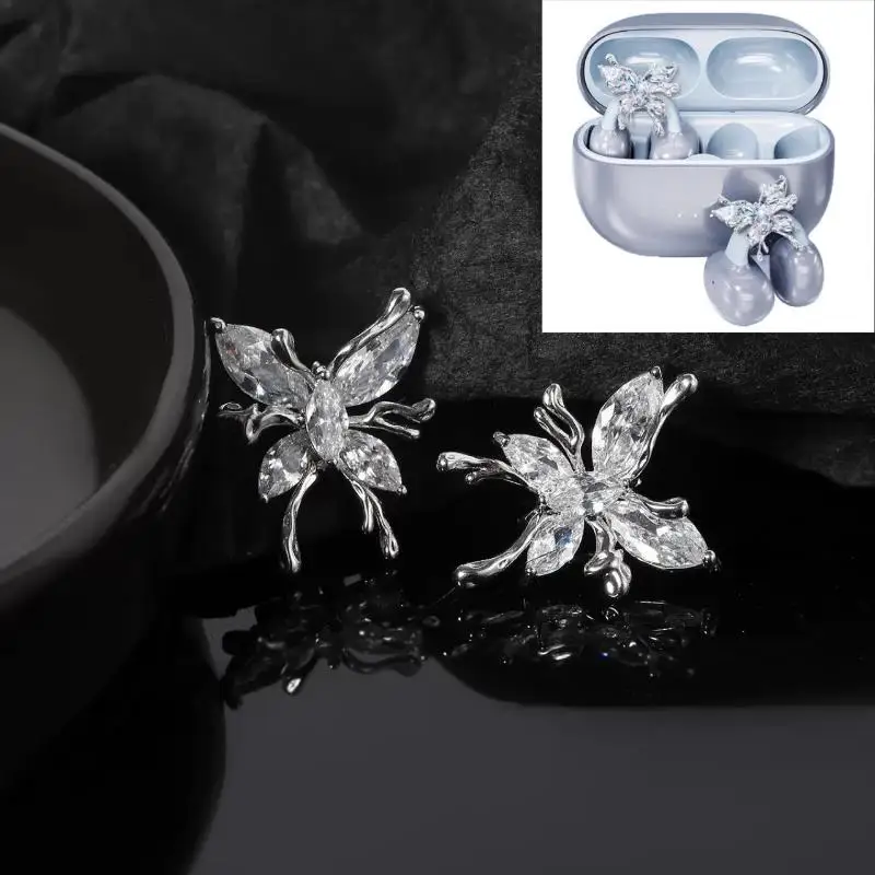 1 Pair Elegant Zirconia Decorative Earphone Parts DIY Decoration Bow Rhinestone For Clip-On Earbuds Open Ear Accessories