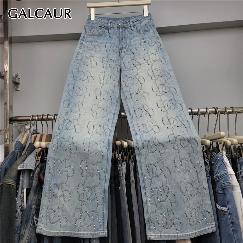 

GALCAUR однотонные брюки с бриллиантами, женские свободные уличные брюки с высокой талией, корейские женские широкие брюки, осенний модный стиль