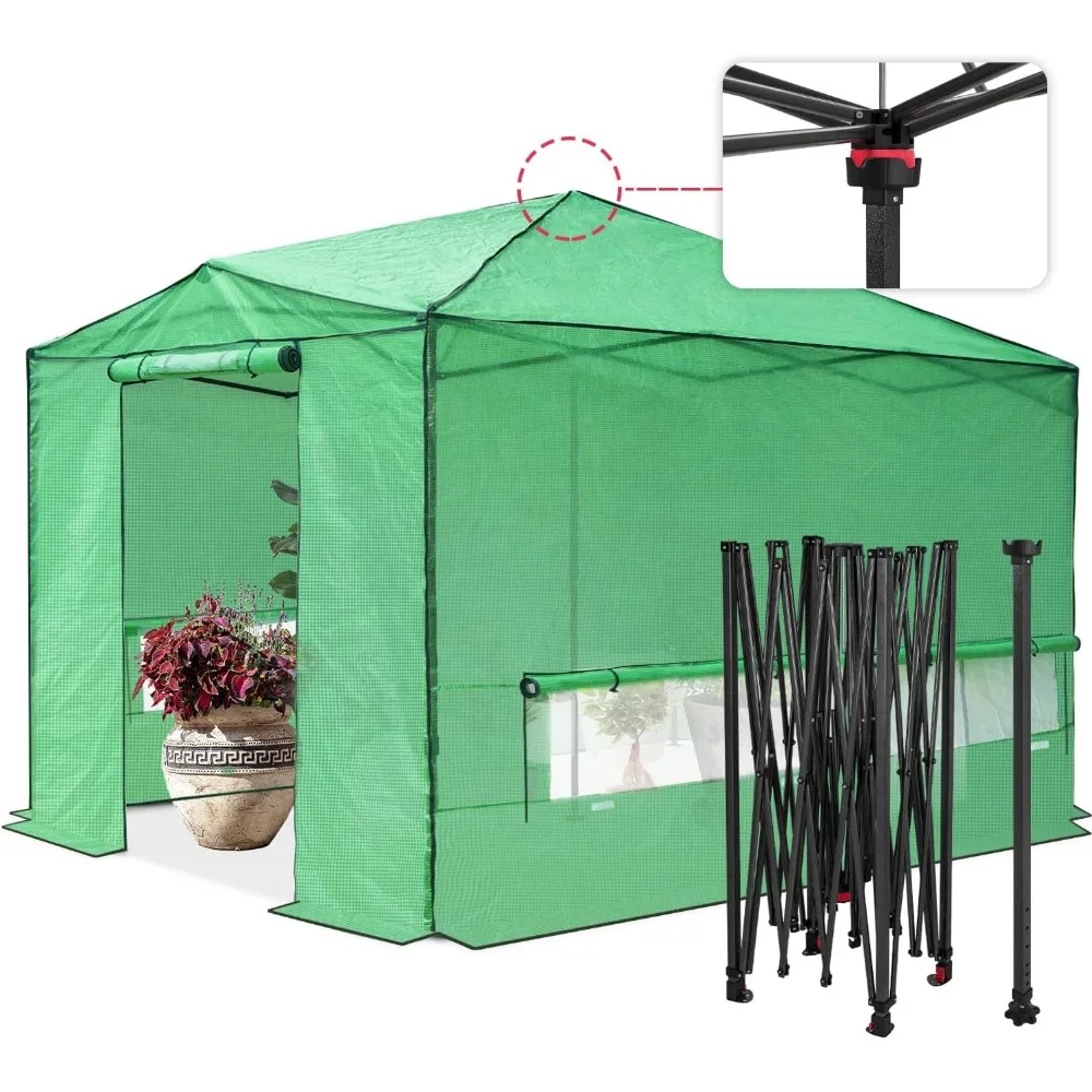 

EAGLE PEAK Instant Pop-up Greenhouse, Indoor Outdoor Plant Gardening Green House, Roll-Up Zipper Doors and Side Windows, Walk in