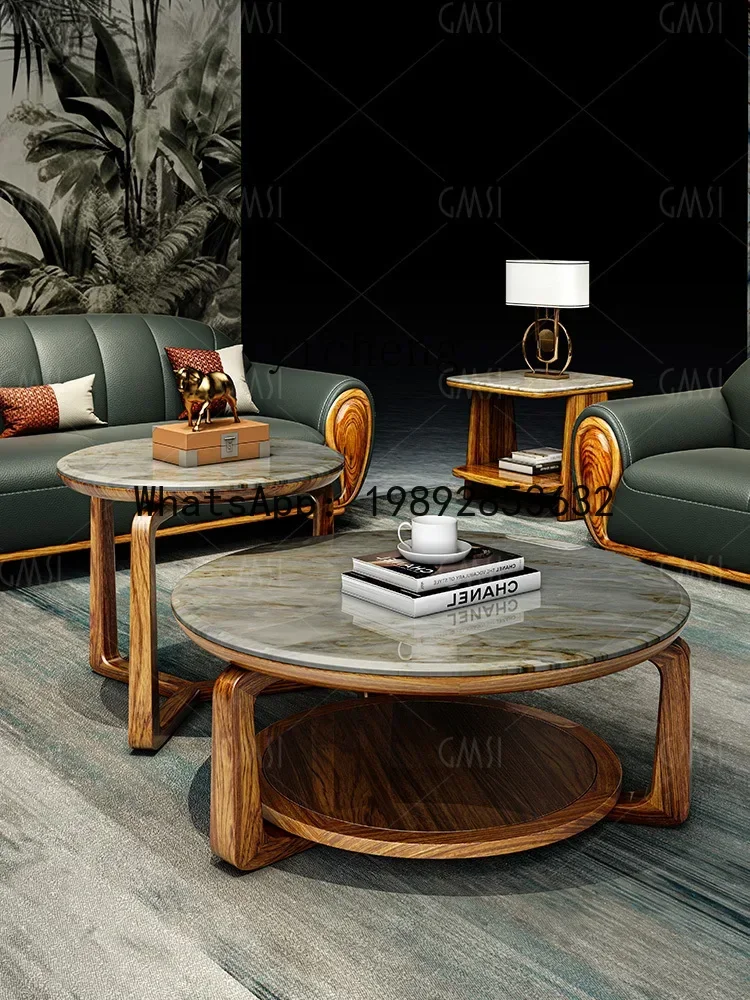 LYY Ugyen Wood round Tea Table Marble Tea Table Height Combination Solid Wood Furniture