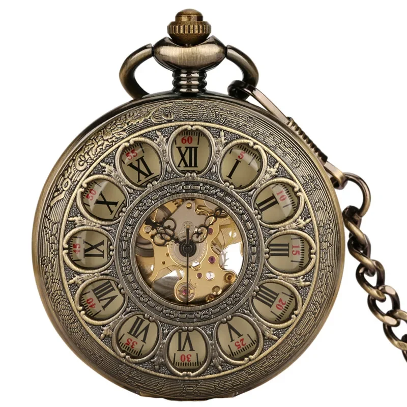 old fashion style men women Handwinding Mechanical Pocket Watch Roman Numeral Dial FOB Chain Clock Half Hunter Timepiece reloj