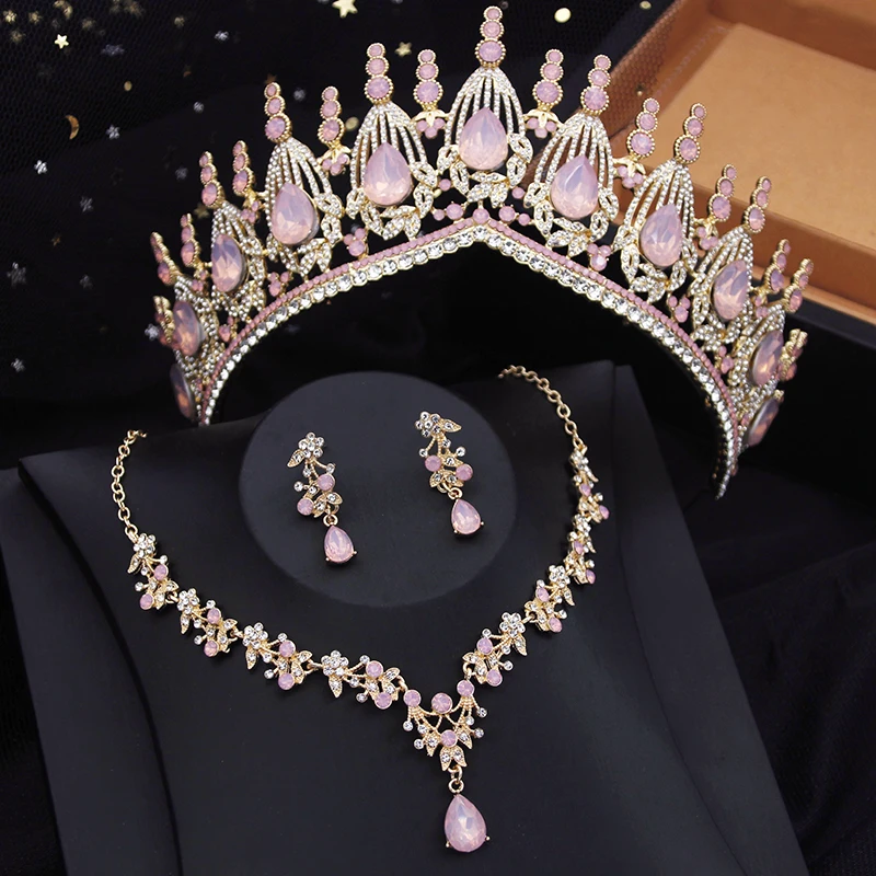 Blauwe Kroon Bruids Sieraden Sets Voor Vrouwen Opaal Tiara Ketting Oorbellen Sets Prom Bruiloft Bruid Sieraden Kostuum Accessoires