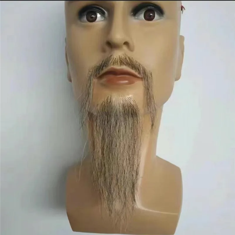 Hübscher langer Gesichtsbart, Schnurrbart für Männer, Party/Film, Schwarz, Grau, realistischer Make-up-Spitzenbart