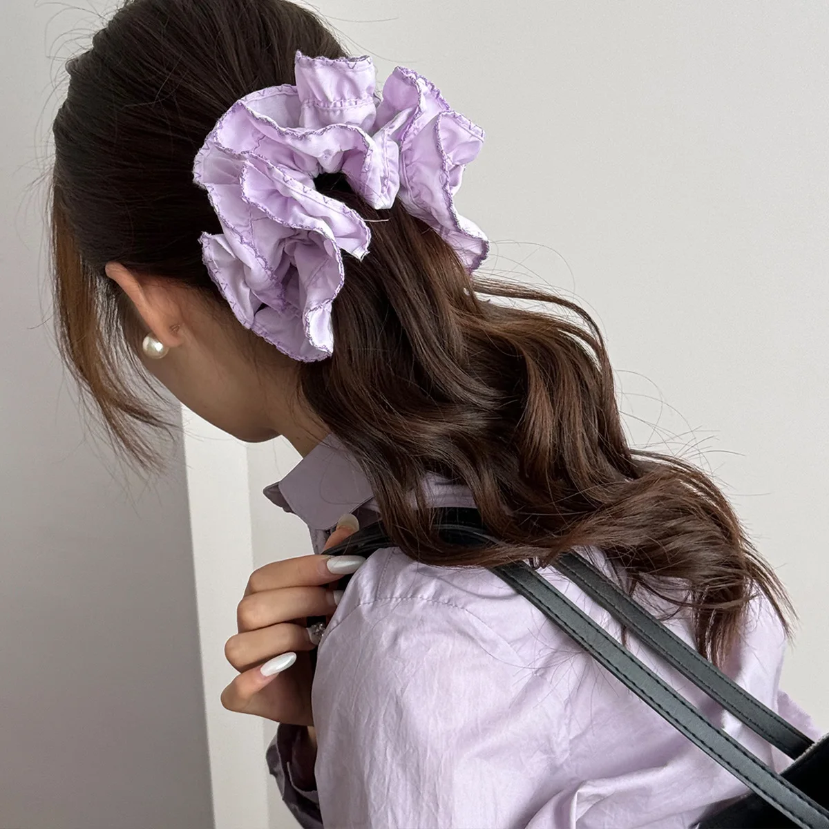 

Women's Nice Scrunchies Taro Purple Headband French Lace Headband Horsetail Headband Korean Version Hair Tie Sweet Style Kawaii