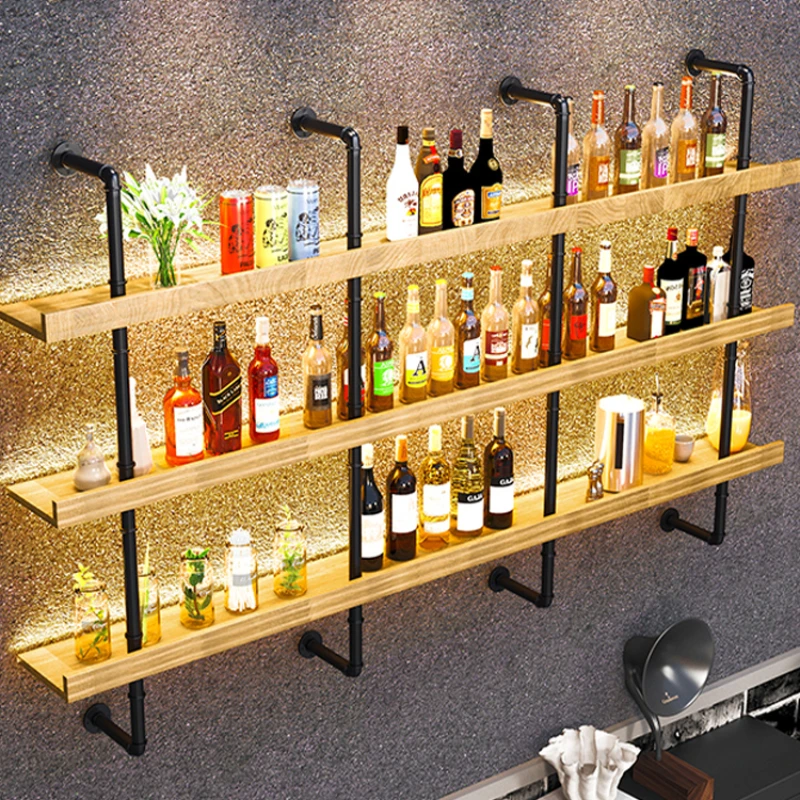 Limited Industrial Style Wall Mounted Luminous Shelving, Retro Decorative Wall Mounted Bookshelf, Restaurant Bar Wall Wine Rack