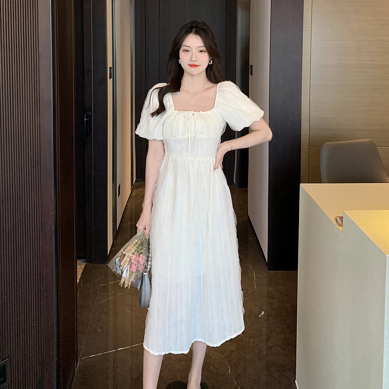 

Summer French Retro Style Women Elegent Party Prom Midi Dress Female Fashion Temperament Fairy Chic A Line Clothes Vestidos