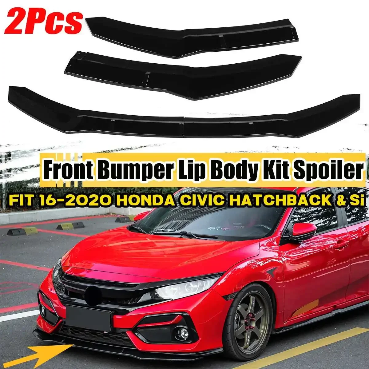For Honda Civic Hatchback & Si 2016-2020 Car Front Bumper Splitter Lip Diffuser Spoiler Cover Body Kit Deflector Lips