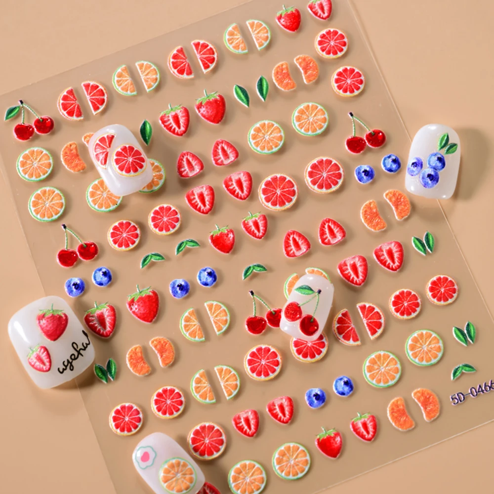 1 個 5D 夏フルーツネイルアートステッカーオレンジ、レモン、イチゴ、ブドウ、ブルーベリーチェリーネイルステッカー DIY ネイルアートデコレーション