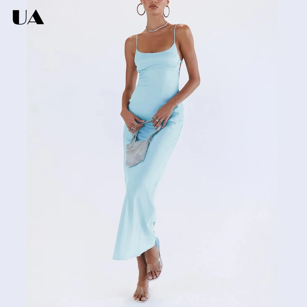 

ULBYANRY Sexy Spaghetti Strap Backless Prom Dress for Woman Fashionable Solid Satin Evening Dress Customized U-neck Party Dress
