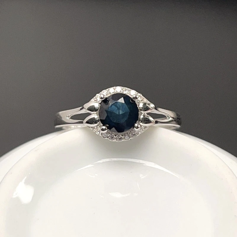 

Natural Midnight Blue Sapphire Ring 6mm 1ct Genuine Sapphire 925 Silver Ring with 18K Gold Plating Gift for Women