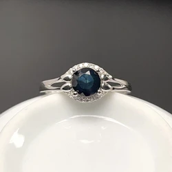 Natural Midnight Blue Sapphire Ring 6mm 1ct Genuine Sapphire 925 Silver Ring with 18K Gold Plating Gift for Women
