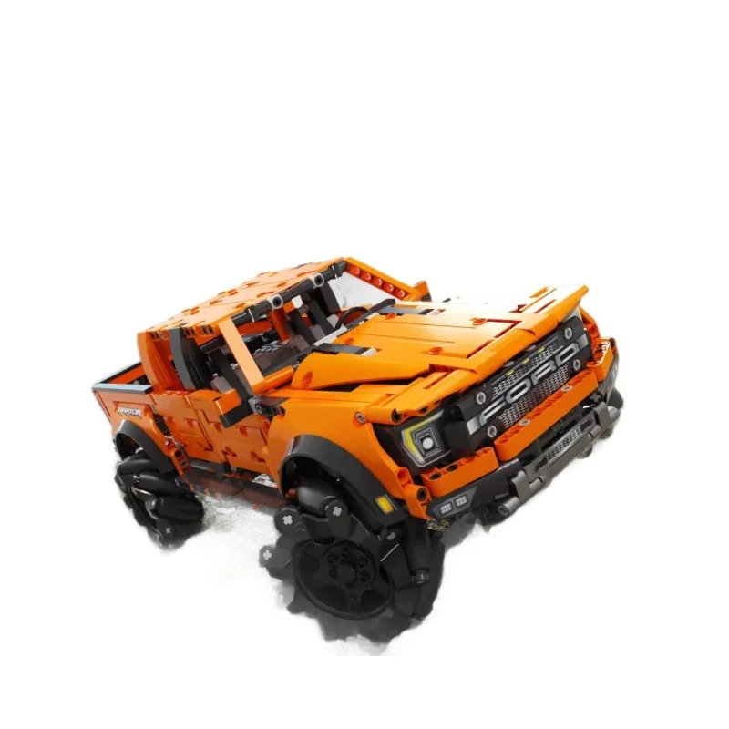 Through the Mecanum Wheel Tech Raptors Truck Race Car Building Kit MOC Creative Vehicle Bricks Toys Gift for Kids Teens Adults