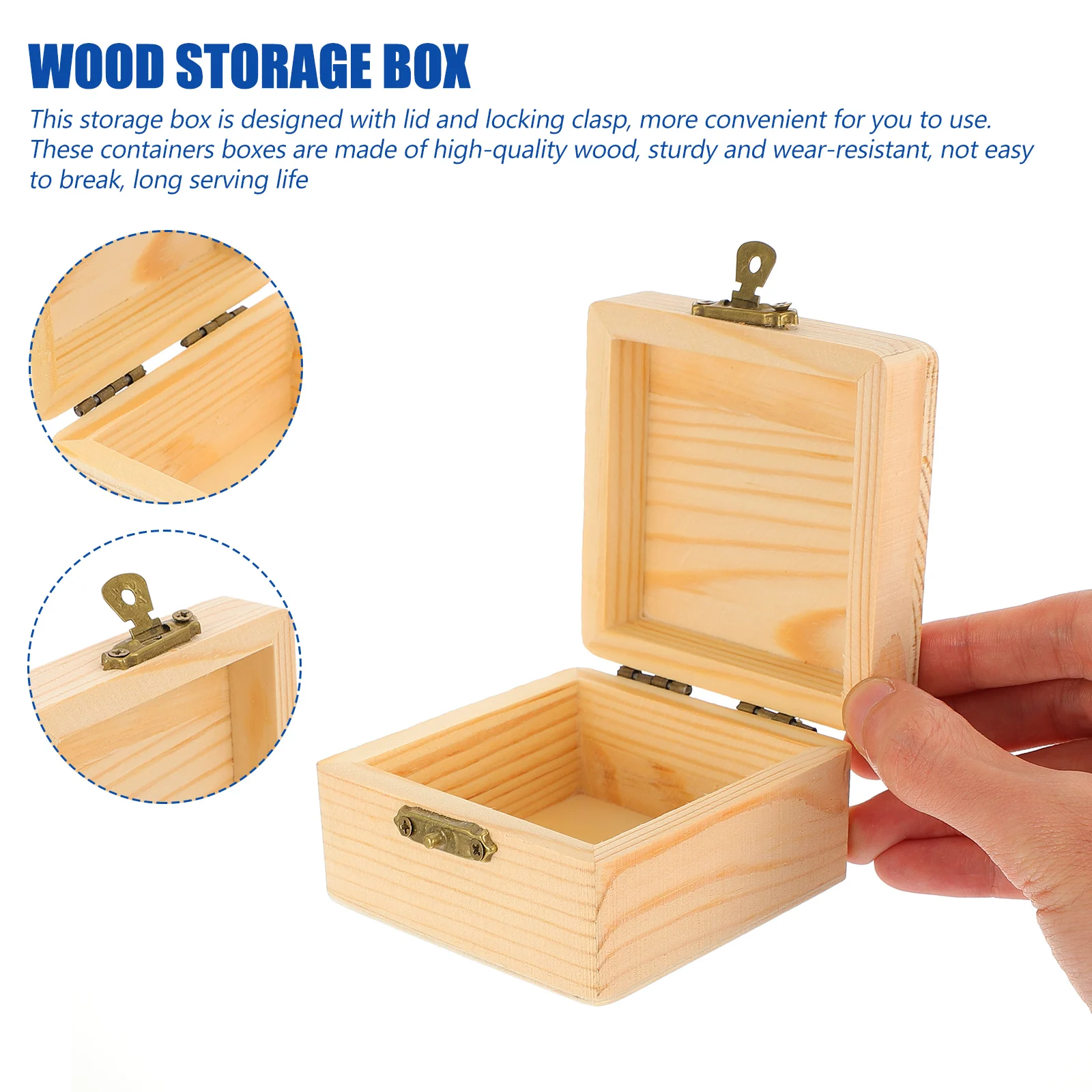 

2pcs Unfinished Storage for Jewelry Candy Gifts Storage Box with Small Wood Box Lid Locking Sturdy Wood Material