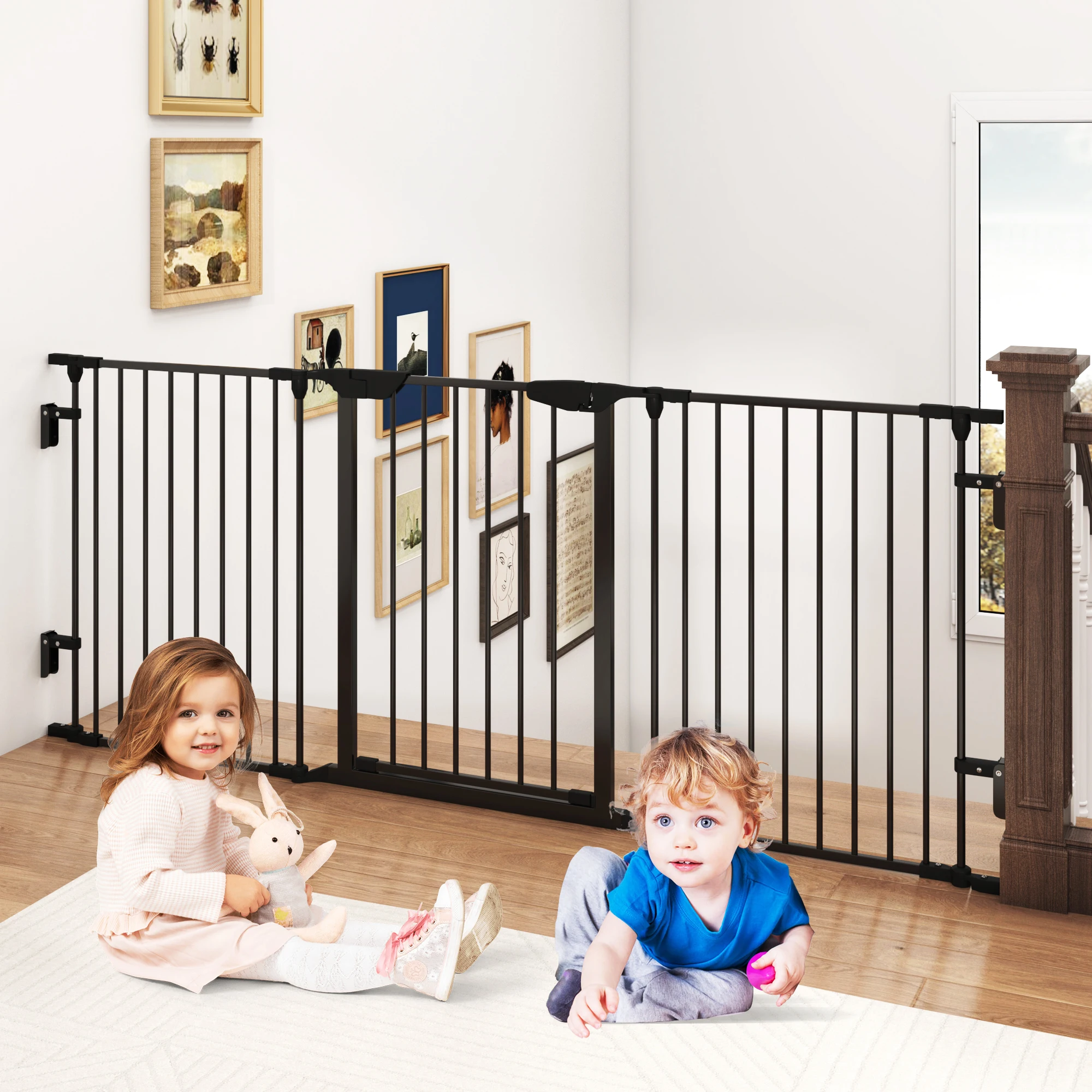 

74" Wide Baby Gate Metal Safety Playpen - Fireplace Fence for Toddler/Pet/Dog, 3-Panel,30" H, Black