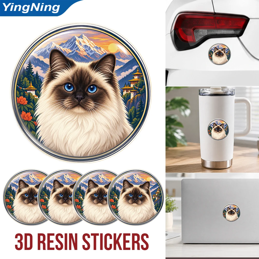 Birman Cat 3D Resin Domed Sticker Round Scenic Pet Art Waterproof Decal Self Adhesive Emblem for Car Laptop Tumbler Cup Helmet