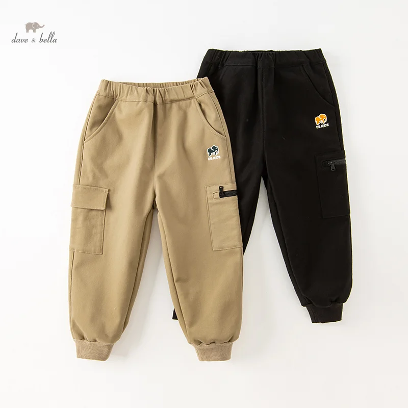 Dave Bella Children Boys Plush Pants 2023 New Winter Casual Pants Fashion Cool Cargo Pants Comfortable Outdoor Sport DK4237423