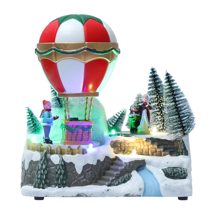 Christmas LED Lighted Snow House Decoration with Music Revolving Hot Air Balloon USB Battery Operated Animated Xmas DropShipping